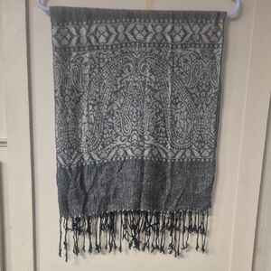 Gray Paisley Fringe Scarf Wrap